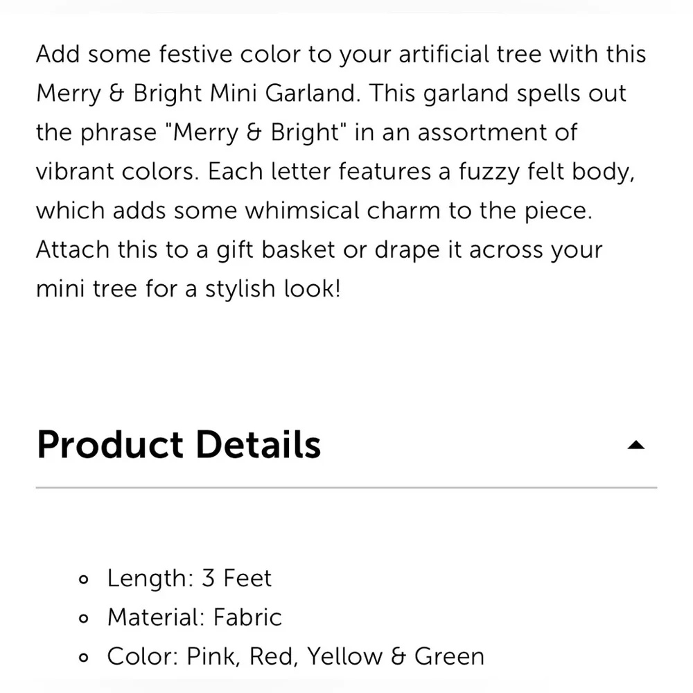 My Little Christmas Mini Garland “ Merry & Bright “ 3 feet NEW